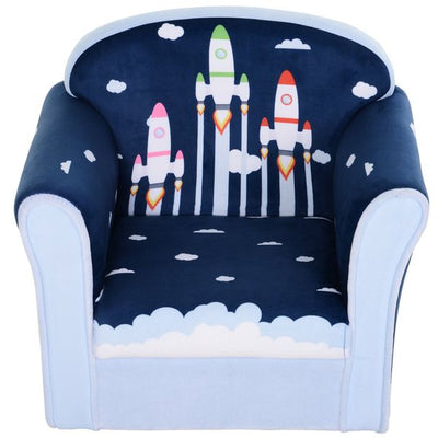 Kids Cartoon Rocket Wooden Frame Single Armchair Sofa - Blue