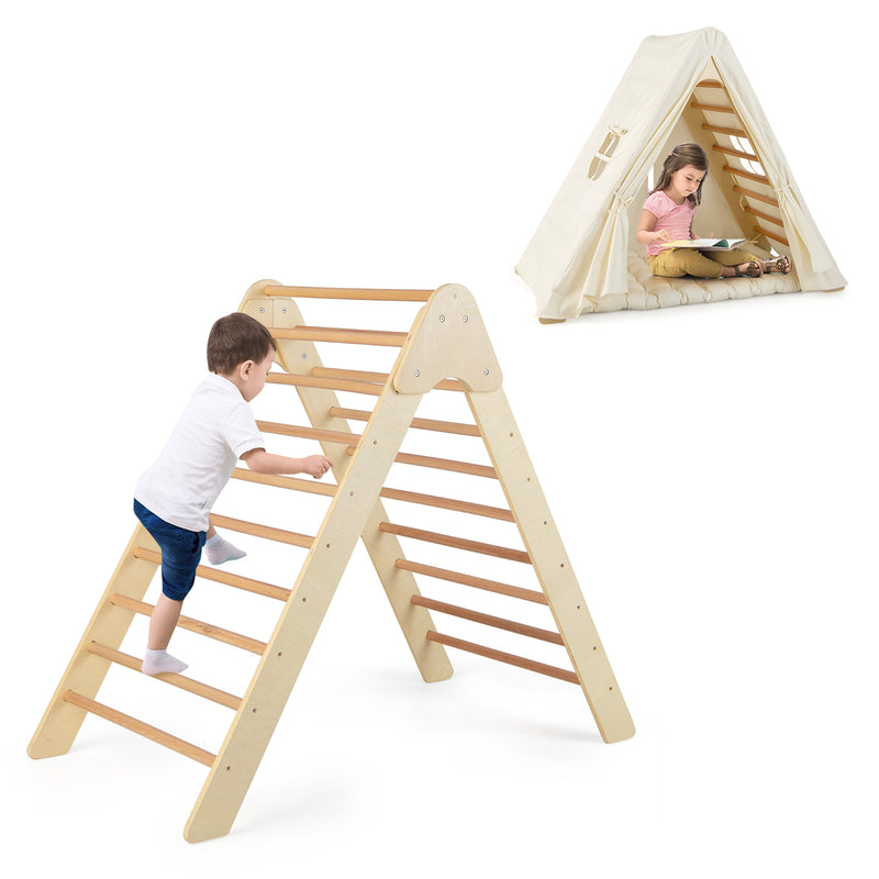 Escalador triangular 2 en 1 para niños con almohadilla para tienda de campaña, color beige