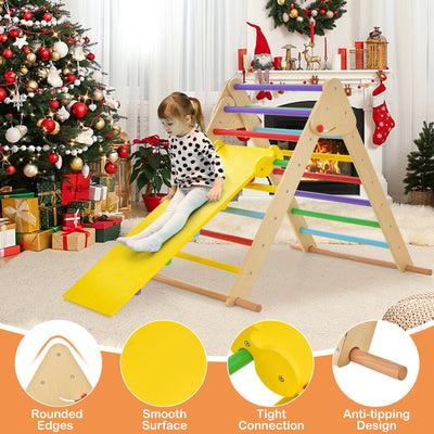 Kids Climbing Triangle Set with Adjustable and Reversible Ramp-Multicolor