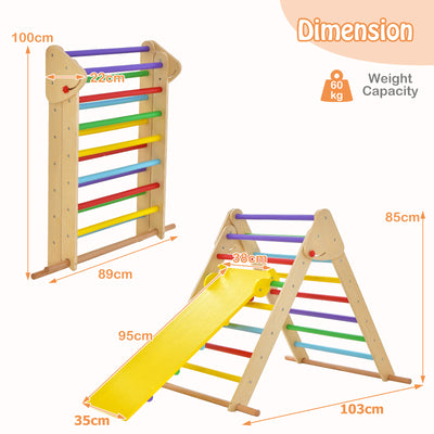 Kids Climbing Triangle Set with Adjustable and Reversible Ramp-Multicolor