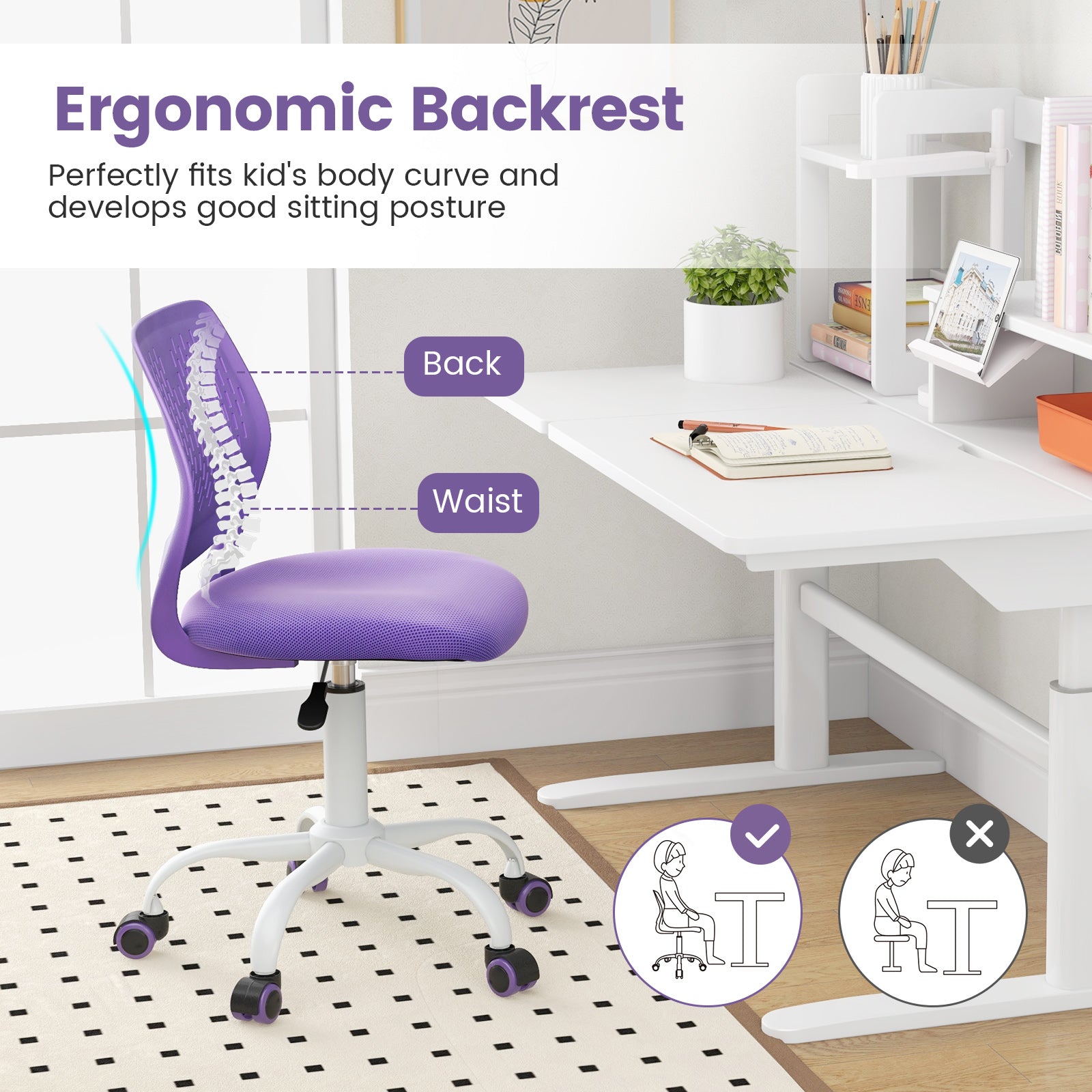 Kids desk chair online purple