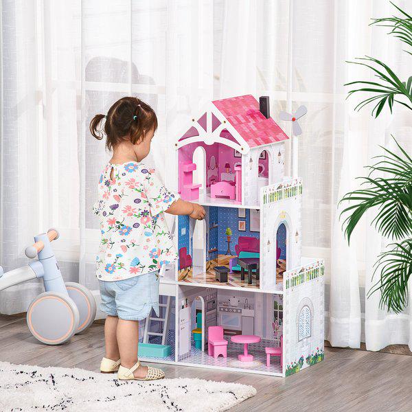 Kids Dollhouse Dreamhouse Villa For Toddler Children With Furniture Accessories