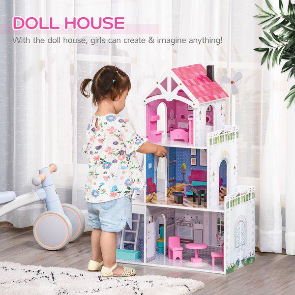 Kids Dollhouse Dreamhouse Villa For Toddler Children With Furniture Accessories