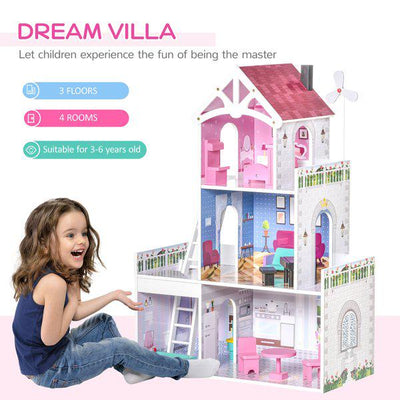 Kids Dollhouse Dreamhouse Villa For Toddler Children With Furniture Accessories