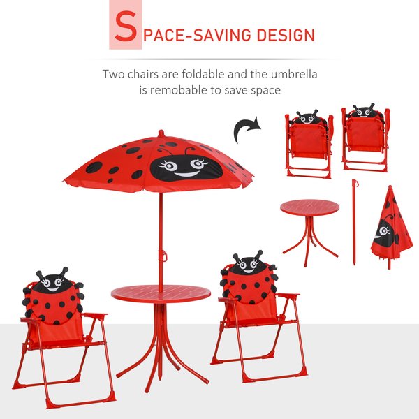 Ladybug Kids Picnic Table And Chairs Set W/ Parasol