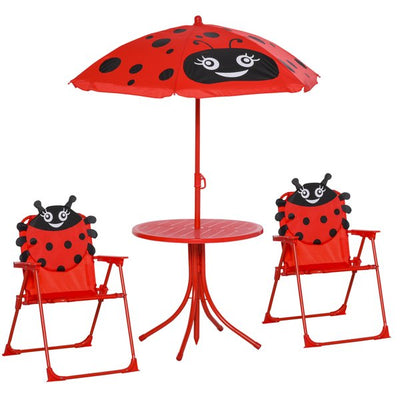 Ladybug Kids Picnic Table And Chairs Set W/ Parasol