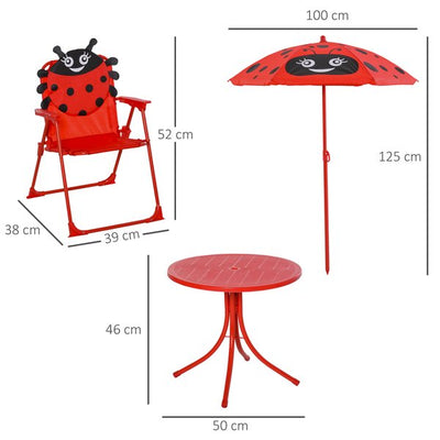 Ladybug Kids Picnic Table And Chairs Set W/ Parasol