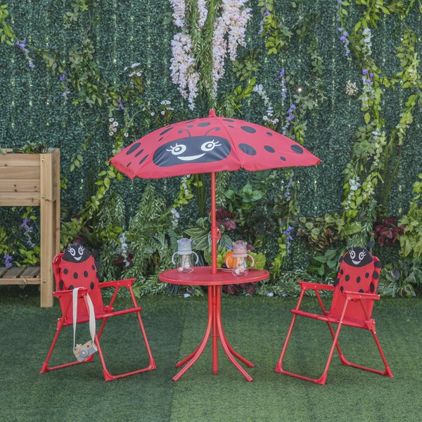 Ladybug Kids Picnic Table And Chairs Set W/ Parasol