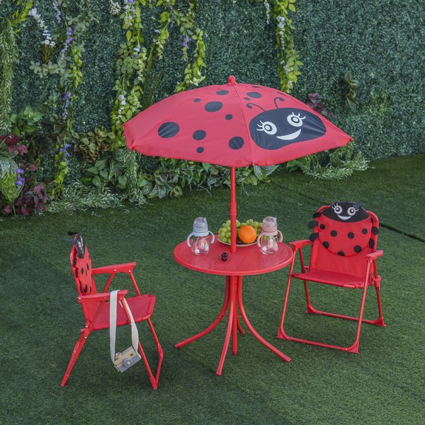 Ladybug Kids Picnic Table And Chairs Set W/ Parasol