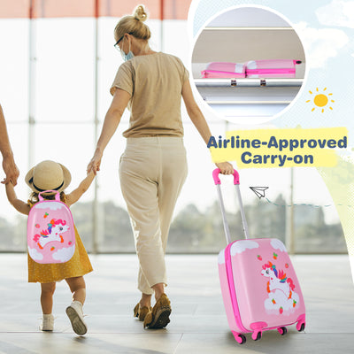 2 Pieces Kids Luggage Set with Wheels and Height Adjustable Handle-Cream Pink