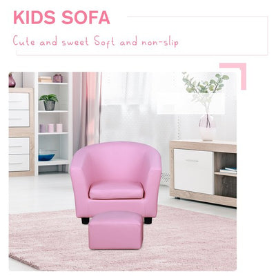 Kids PVC Upholstered Armchair W/ Foot Stool - Pink