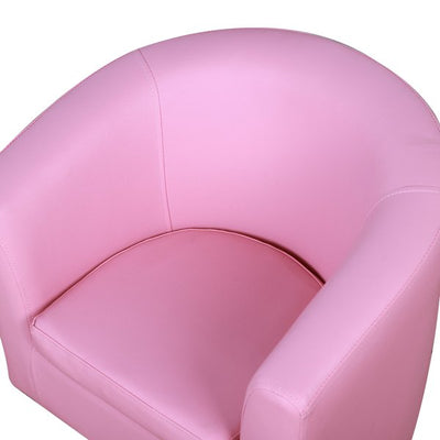 Kids PVC Upholstered Armchair W/ Foot Stool - Pink