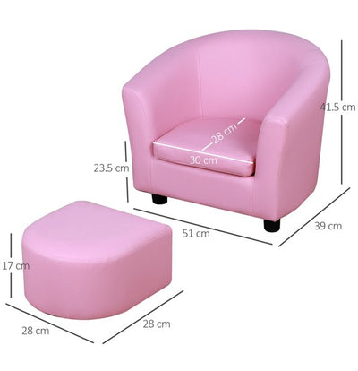 Kids PVC Upholstered Armchair W/ Foot Stool - Pink