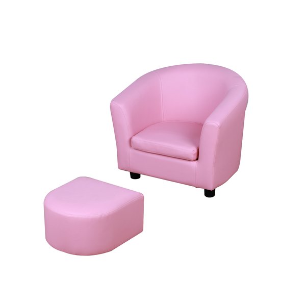 Kids PVC Upholstered Armchair W/ Foot Stool - Pink