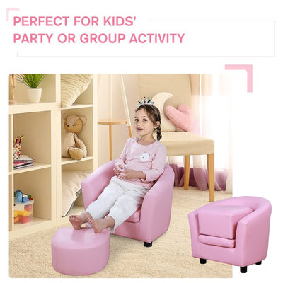 Kids PVC Upholstered Armchair W/ Foot Stool - Pink