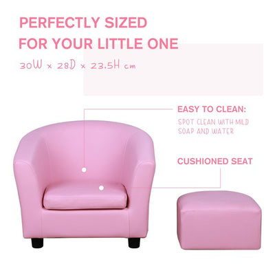 Kids PVC Upholstered Armchair W/ Foot Stool - Pink