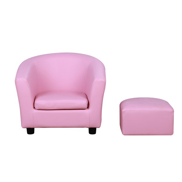 Kids PVC Upholstered Armchair W/ Foot Stool - Pink