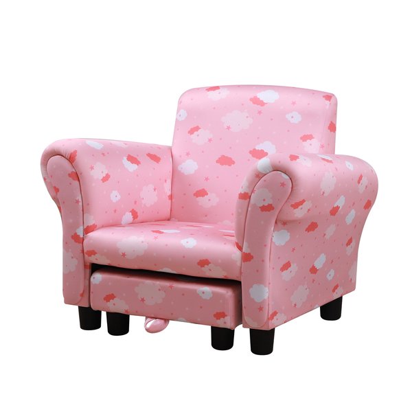 Kids Polyester Upholstered Clouds Armchair W/ Footrest - Pink