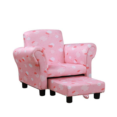 Kids Polyester Upholstered Clouds Armchair W/ Footrest - Pink