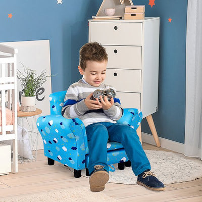 Kids Polyester Upholstered Clouds Armchair W/ Footrest - Blue