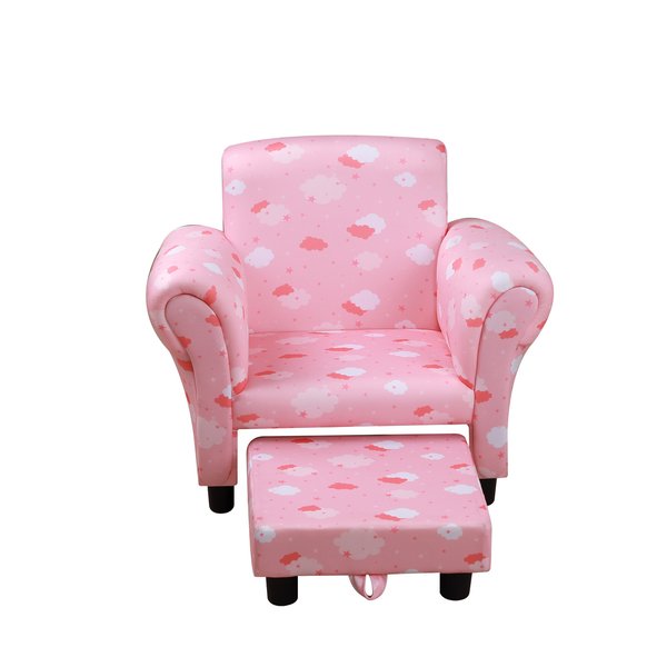 Kids Polyester Upholstered Clouds Armchair W/ Footrest - Pink