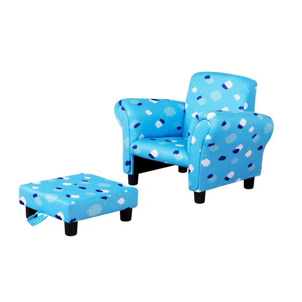 Kids Polyester Upholstered Clouds Armchair W/ Footrest - Blue