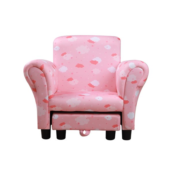 Kids Polyester Upholstered Clouds Armchair W/ Footrest - Pink