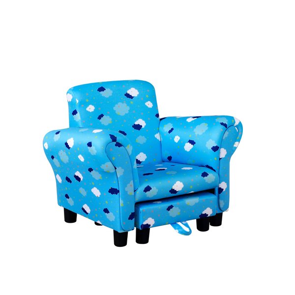 Kids Polyester Upholstered Clouds Armchair W/ Footrest - Blue