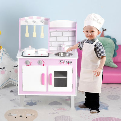 Kids Pretend Kitchen Playset W/ Cooking Toy Accessories - Pink