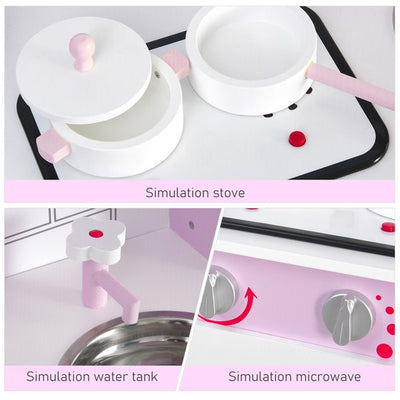 Kids Pretend Kitchen Playset W/ Cooking Toy Accessories - Pink