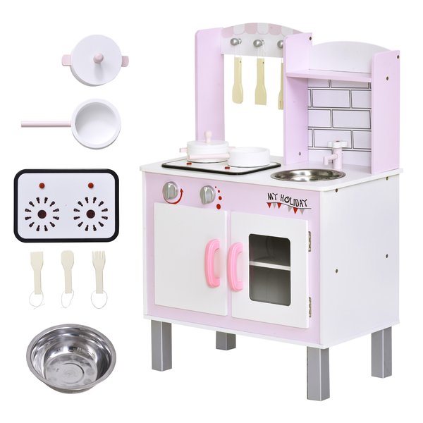 Kids Pretend Kitchen Playset W/ Cooking Toy Accessories - Pink