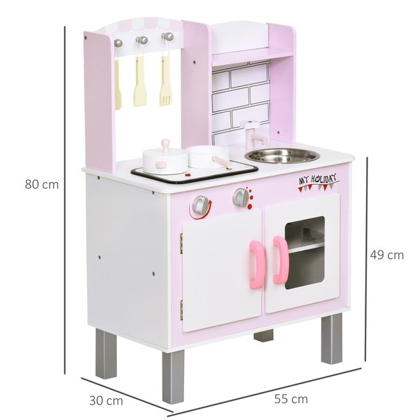 Kids Pretend Kitchen Playset W/ Cooking Toy Accessories - Pink