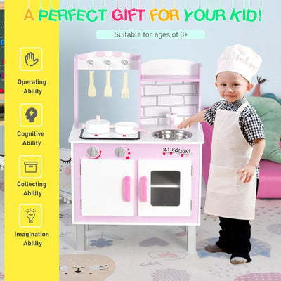 Kids Pretend Kitchen Playset W/ Cooking Toy Accessories - Pink