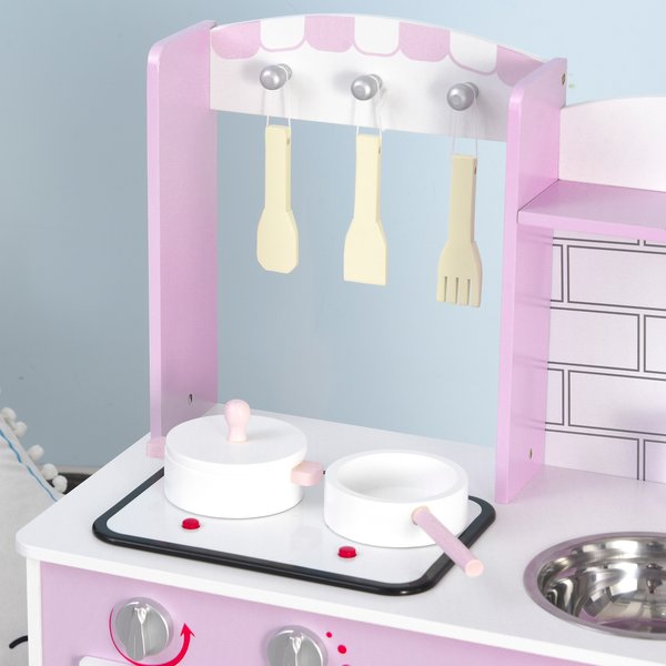 Kids Pretend Kitchen Playset W/ Cooking Toy Accessories - Pink