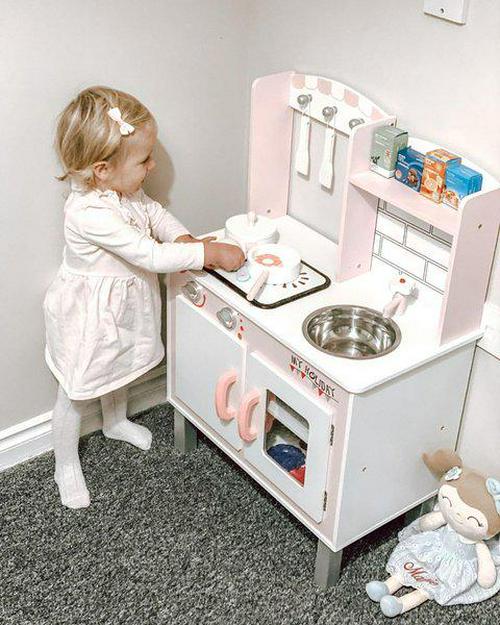 Kids Pretend Kitchen Playset W/ Cooking Toy Accessories - Pink