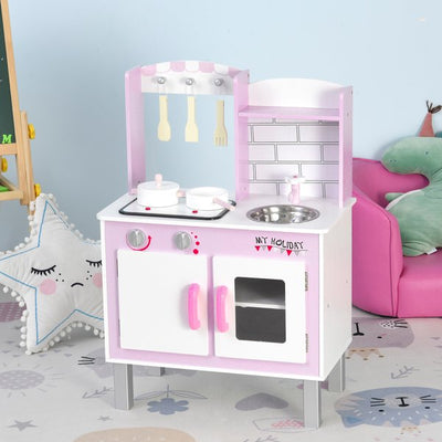 Kids Pretend Kitchen Playset W/ Cooking Toy Accessories - Pink