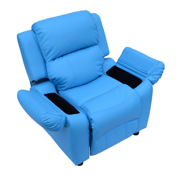 Kids Recliner Armchair W/ Storage Space On Arms - Blue