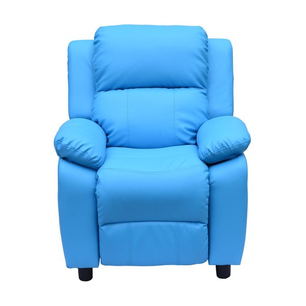 Kids Recliner Armchair W/ Storage Space On Arms - Blue