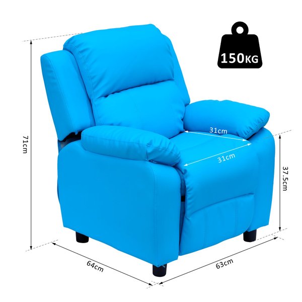 Kids Recliner Armchair W/ Storage Space On Arms - Blue