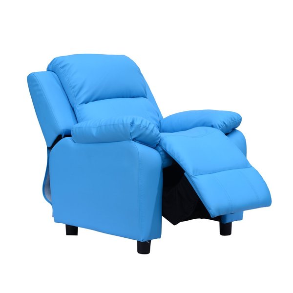 Kids Recliner Armchair W/ Storage Space On Arms - Blue