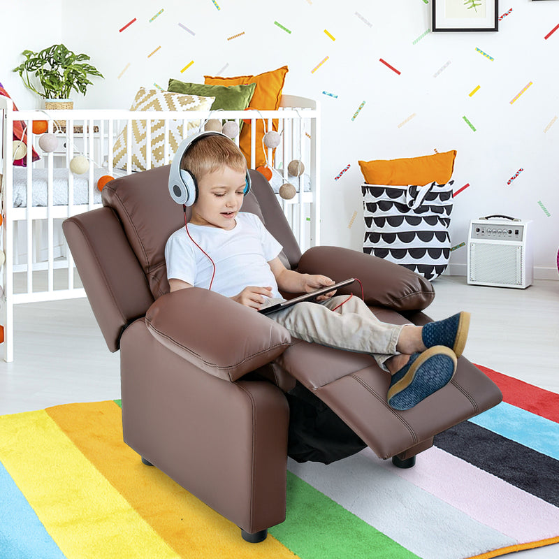 Kids Recliner Chair with Adjustable Backrest and Footrest-Coffee