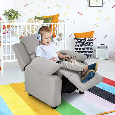 Kids Recliner Chair with Adjustable Backrest and Footrest-Light Grey