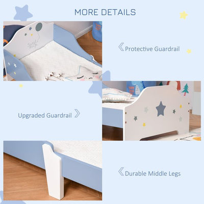 Kids Toddler Wooden Bed Round Edged With Guardrails Stars Image 143 X 74 59cm