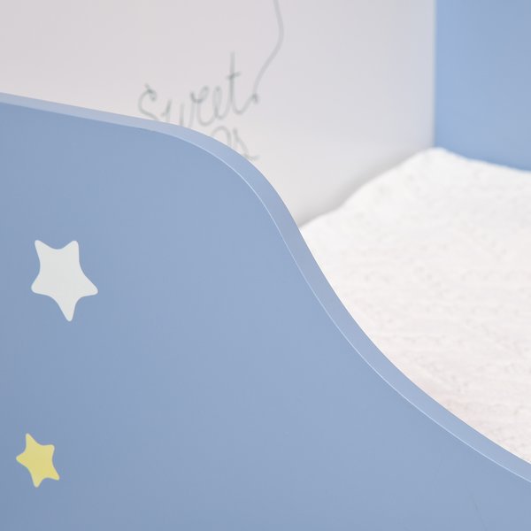 Kids Toddler Wooden Bed Round Edged With Guardrails Stars Image 143 X 74 59cm