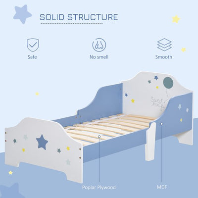 Kids Toddler Wooden Bed Round Edged With Guardrails Stars Image 143 X 74 59cm