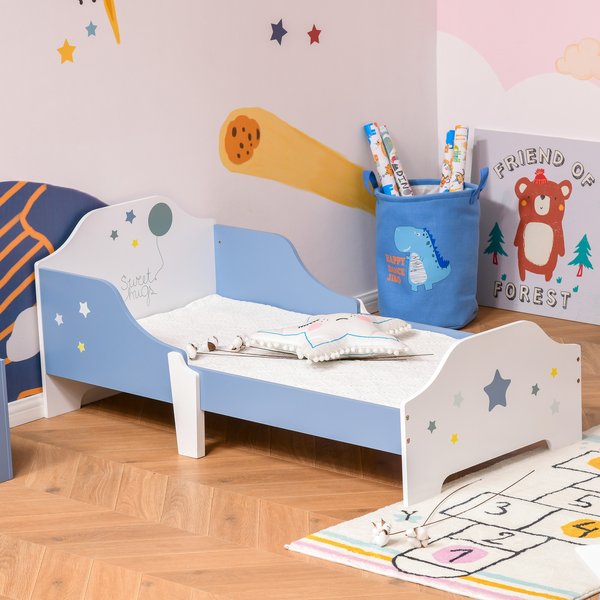 Kids Toddler Wooden Bed Round Edged With Guardrails Stars Image 143 X 74 59cm