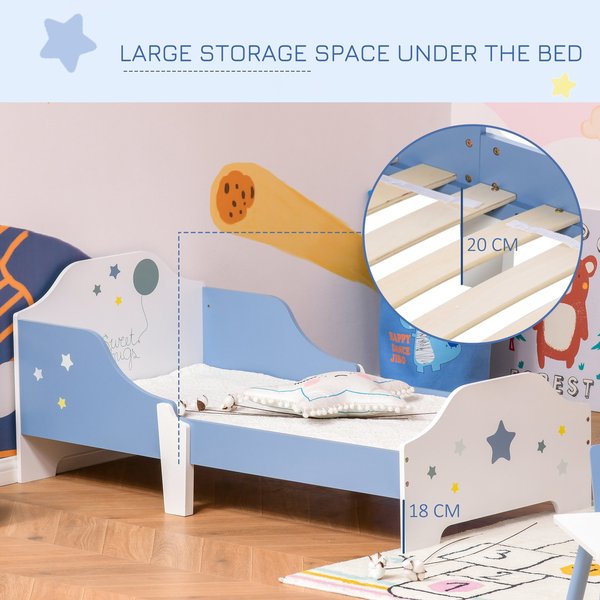 Kids Toddler Wooden Bed Round Edged With Guardrails Stars Image 143 X 74 59cm