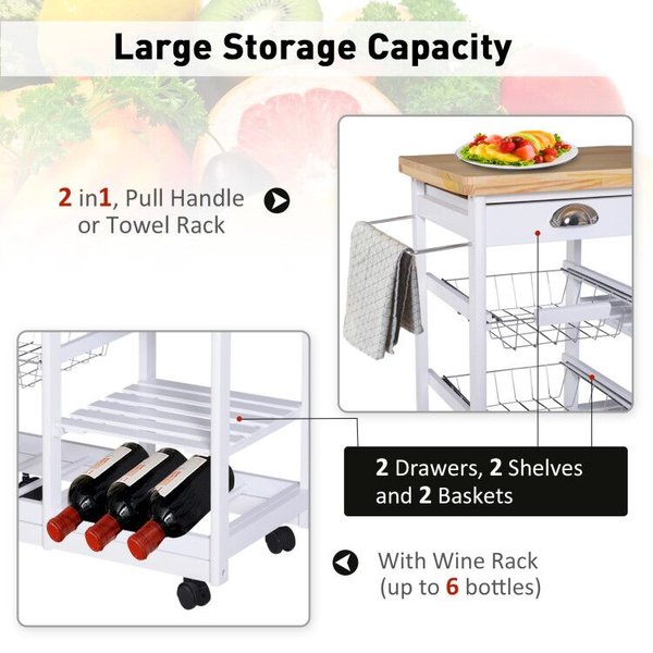 Kitchen Island, 74Wx37Dx76Hcm - White