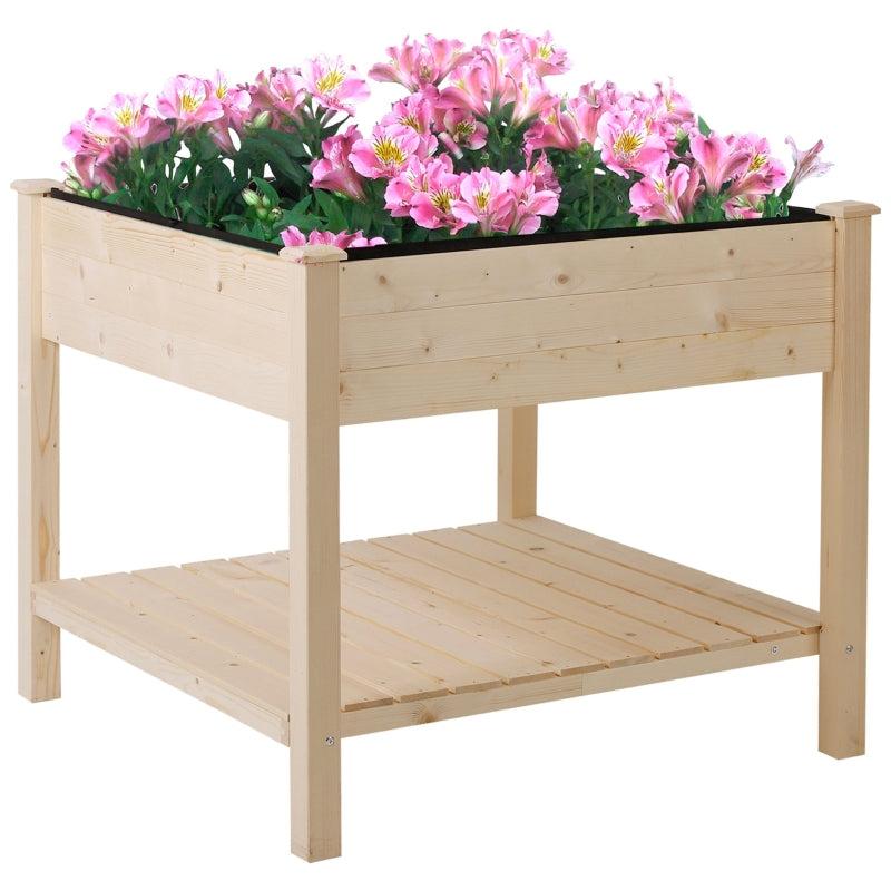 Elevated Fir Wood Plant Box -Natural Colour