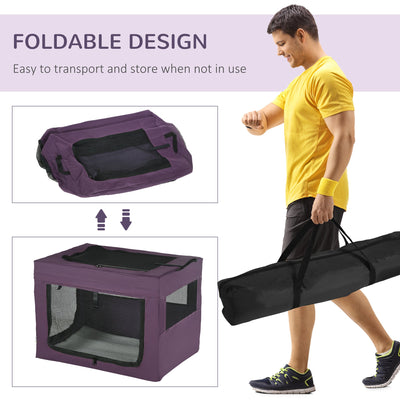 PawHut Pet Carrier Portable Cat Carrier Foldable Dog Bag for Miniature and Small Dogs, 69 x 51 x 51 cm, Purple